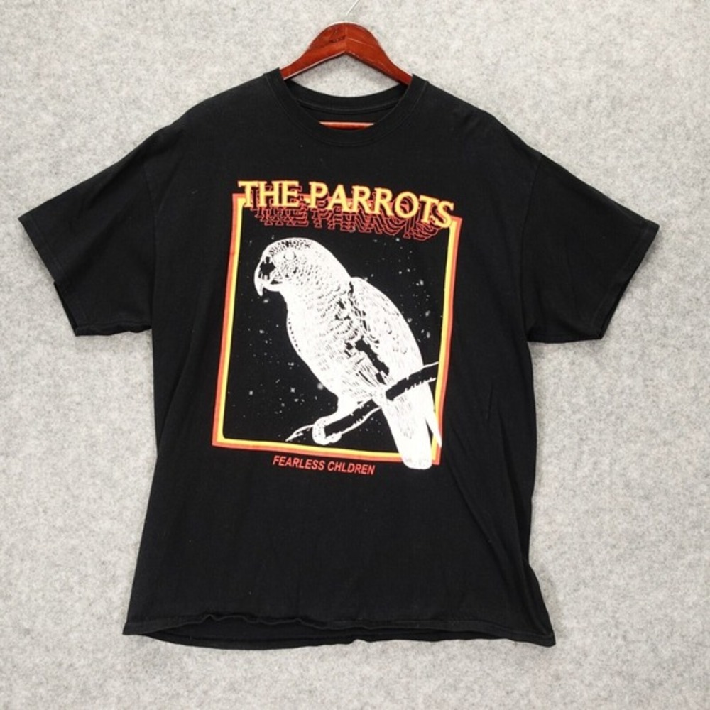 THE PARROTS T Shirt Mens‎ M Black Tee FEARLESS CHILDREN Indie Rock Grunge Bird